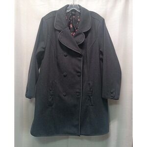 Hello Kitty x Torrid Gray Wool Blend Pea Coat Polka Dot Bow Lining Womens 3 (3X)